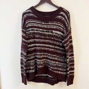 Calvin Klein Women’s Marled Maroon Knit Vintage Sweater Cotton Blend Large